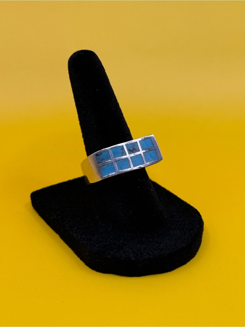 Sterling Silver Blue Tile Inlay Band Ring